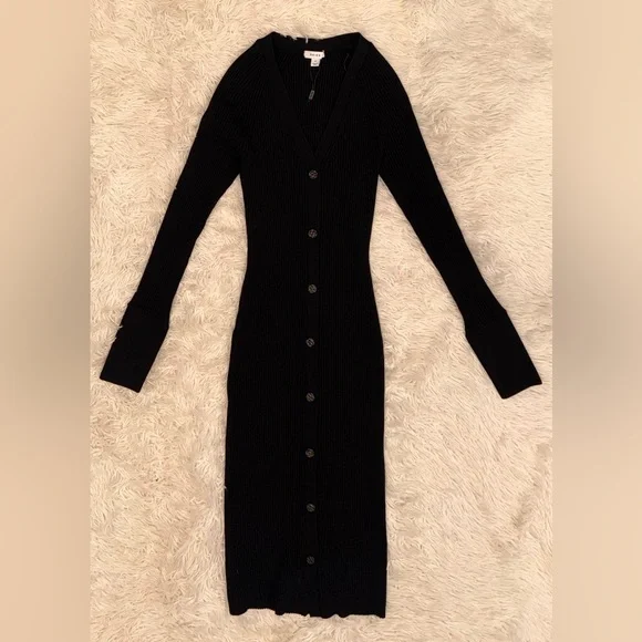 NWOT Reiss Avery Rib Knit Body Con casual Midi-Dress in Black szM